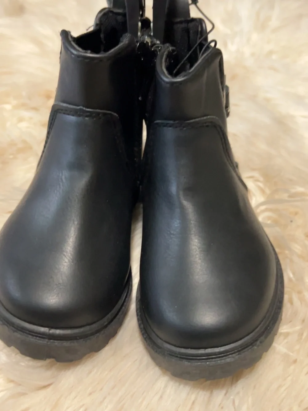 Kids Black Ankle Boots with Star Buckle